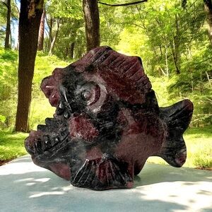 OOAK Natural Garnet Hand Carved Piranha Fish Crystal Gemstone